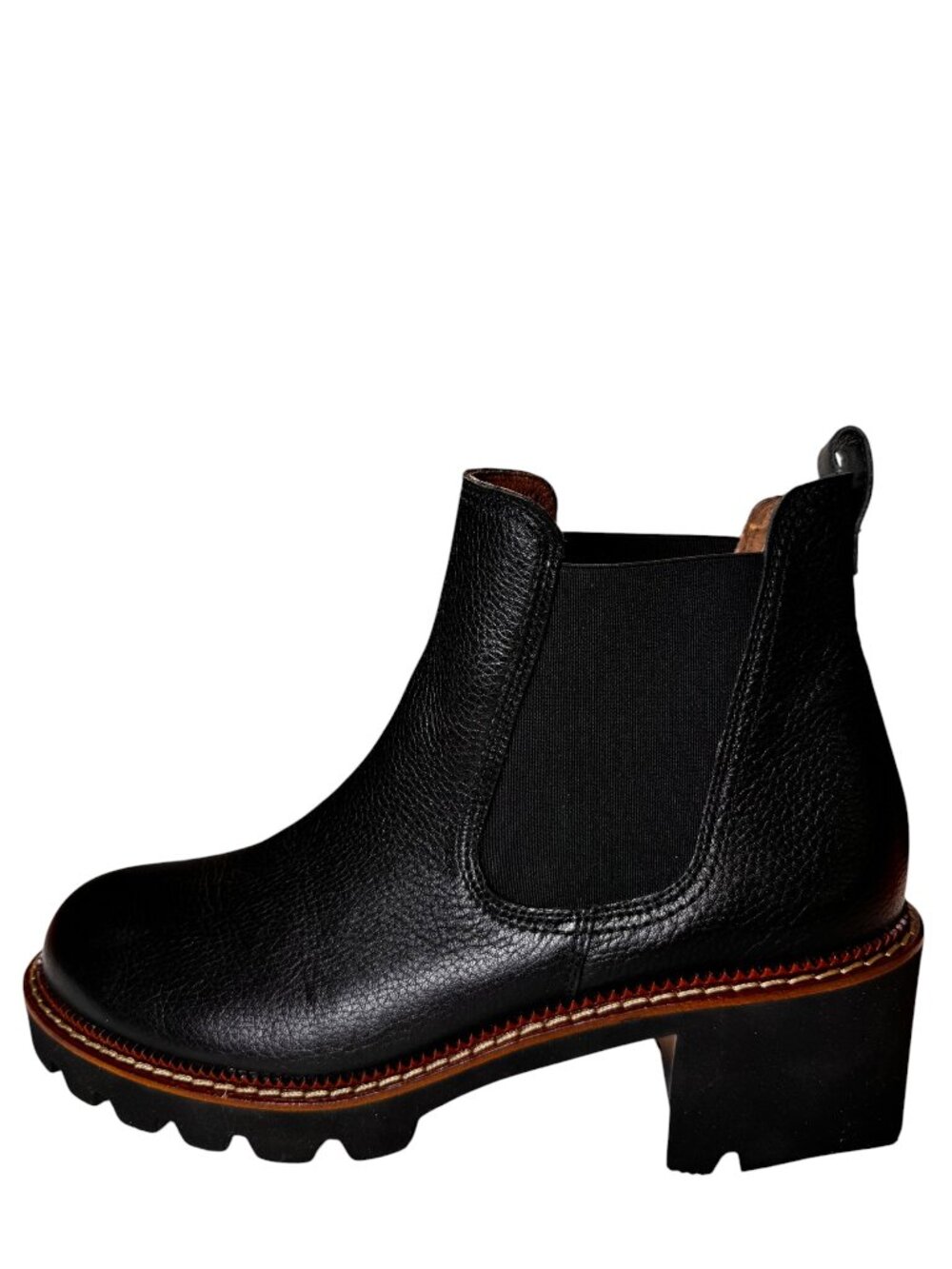 NWT Paul Green Leather Platform Chelsea Lug Sole Chunky Heel Boot Black 8